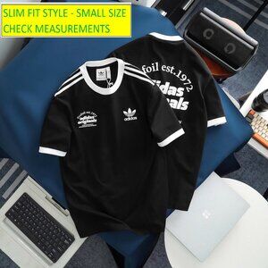 Adidas Classics Original 3 Stripes Tee Shirt Trefoil Retro Men Black Slim Fit